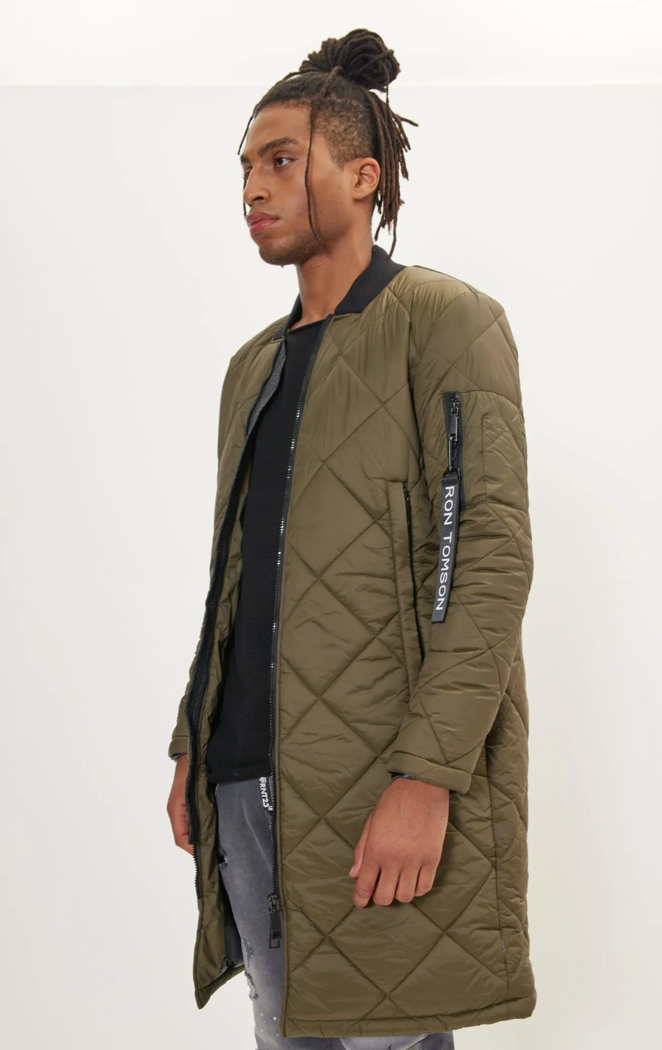 Light Padded Long Coat Jacket - Green