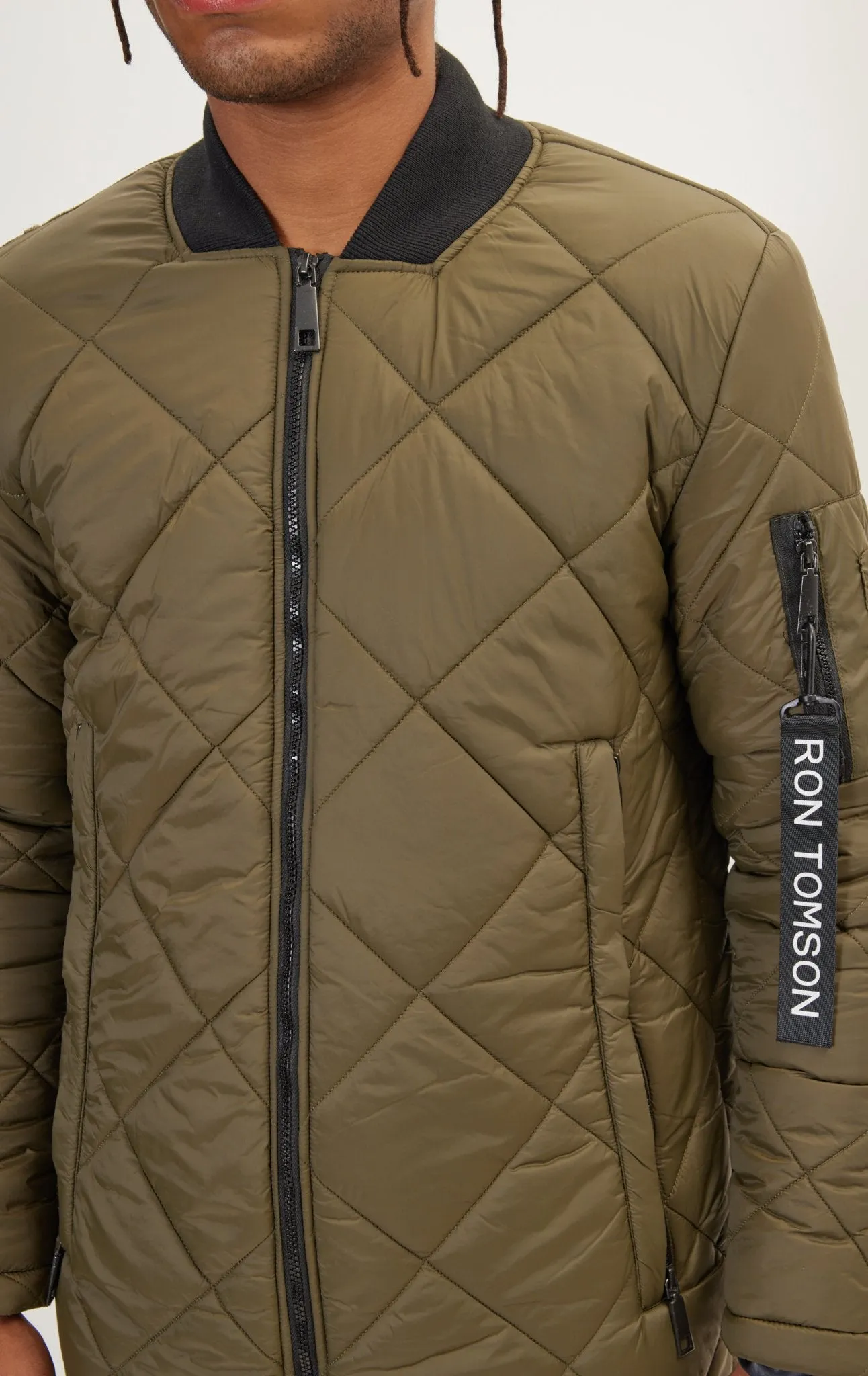 Light Padded Long Coat Jacket - Green