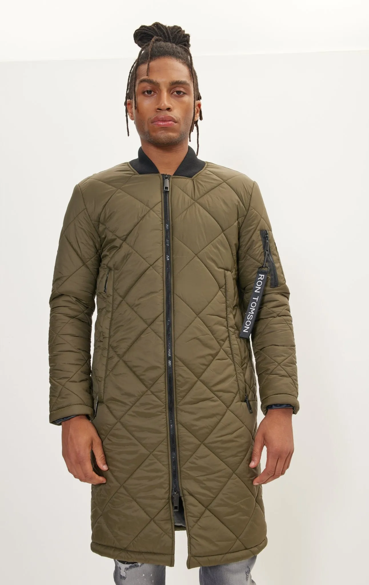 Light Padded Long Coat Jacket - Green