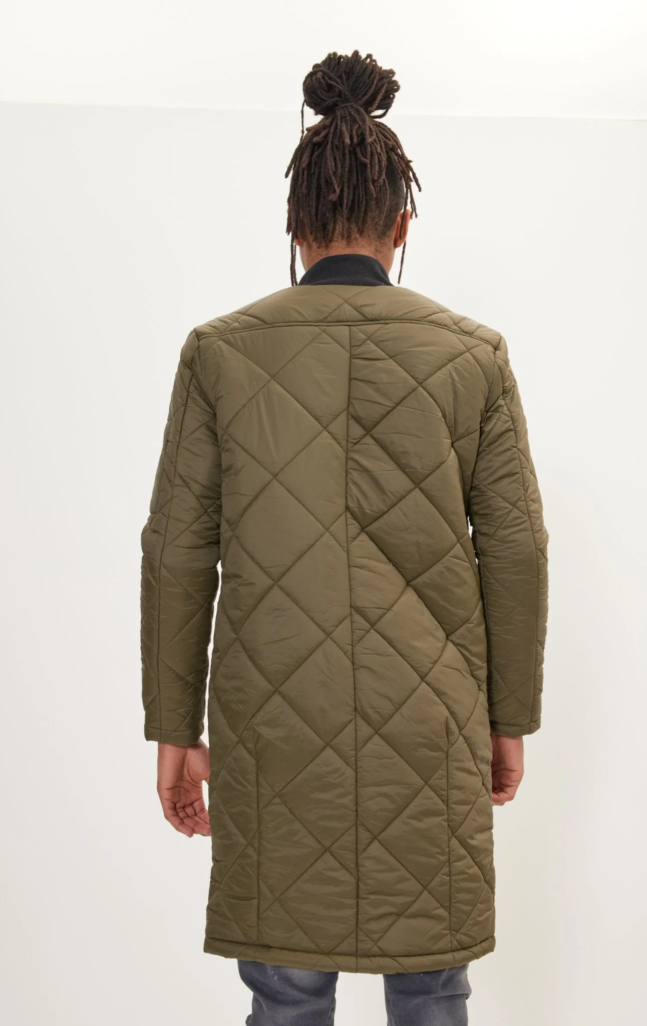Light Padded Long Coat Jacket - Green