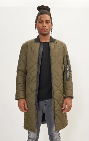 Light Padded Long Coat Jacket - Green