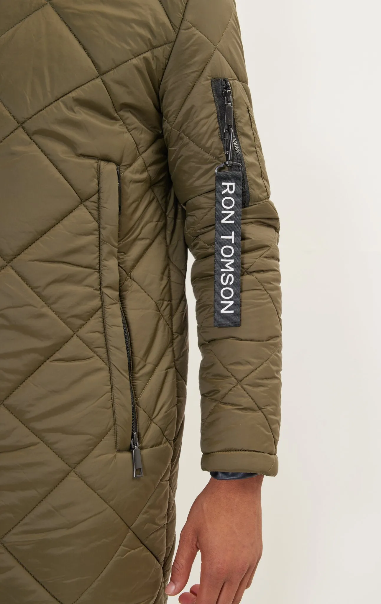 Light Padded Long Coat Jacket - Green