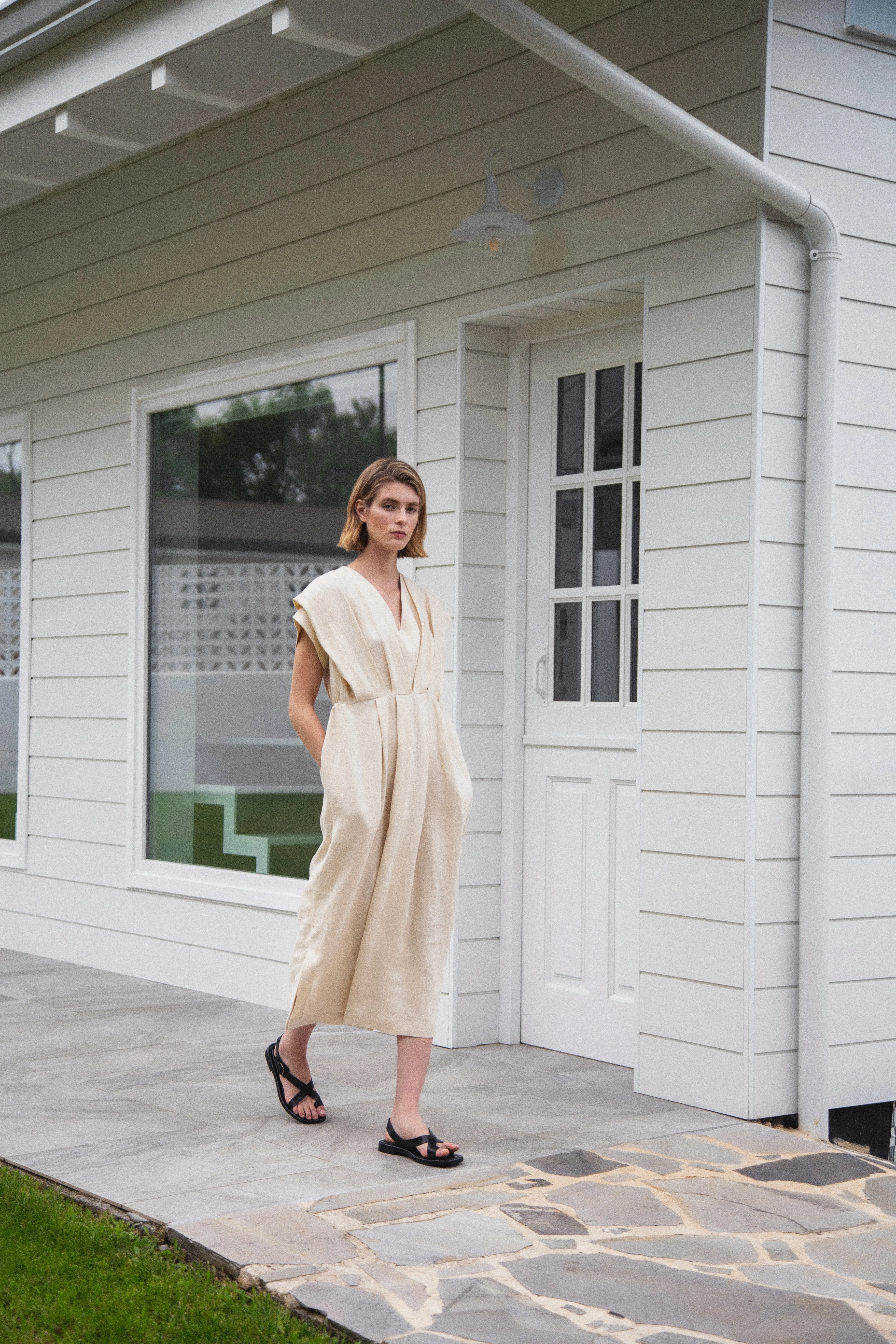 Linda Dress in Striped Linen