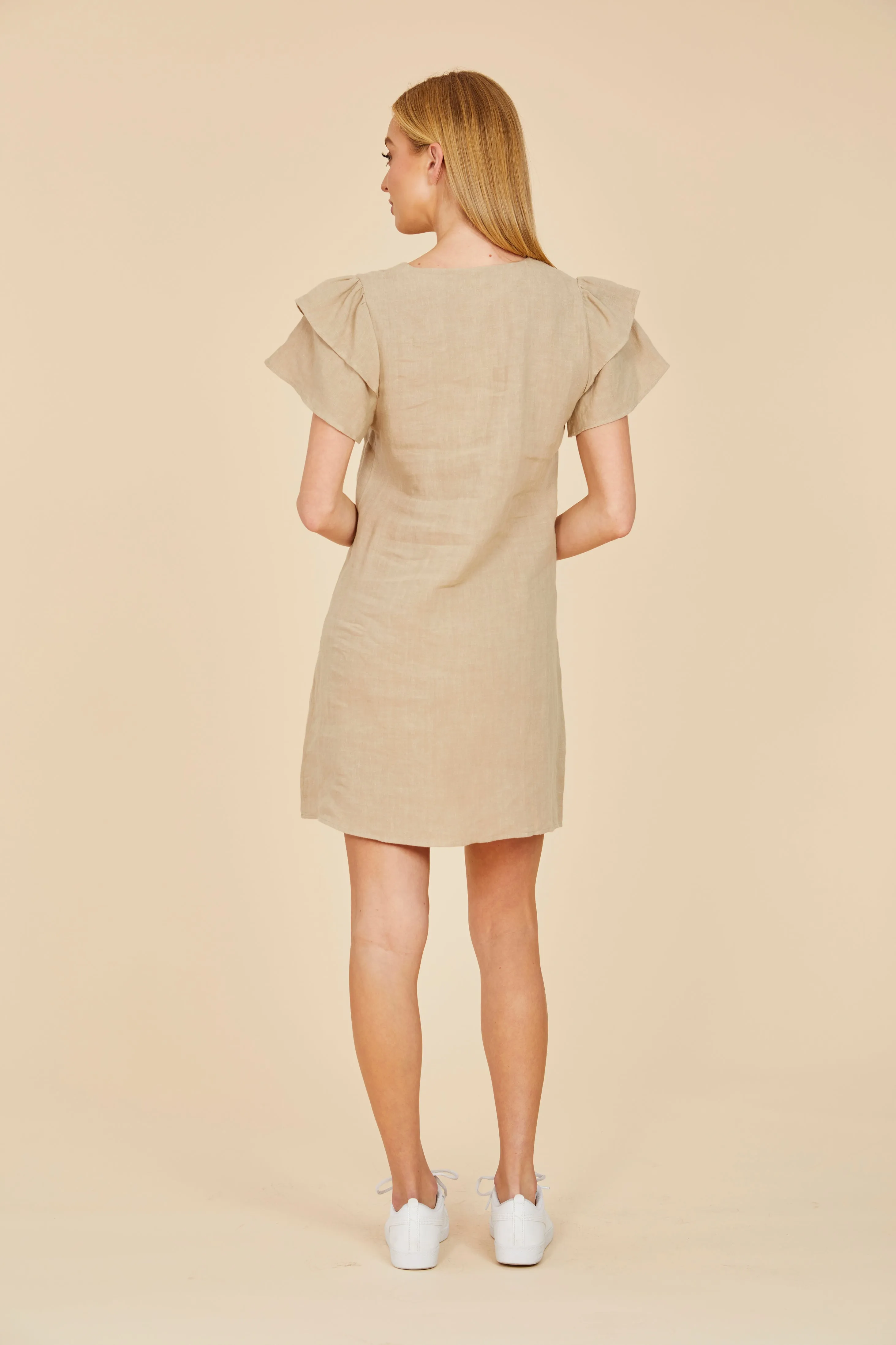 Linen Flutter Sleeve Dress