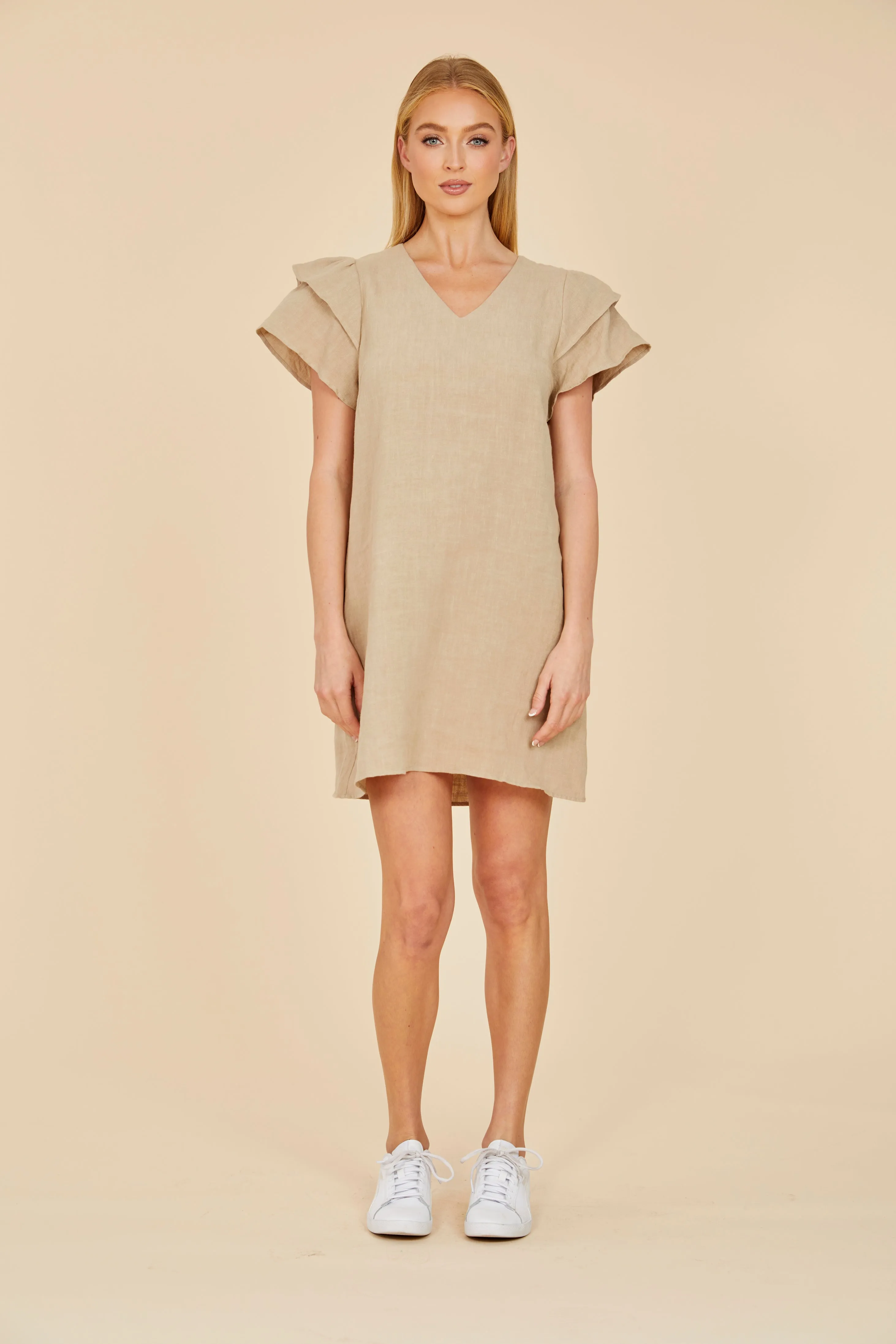 Linen Flutter Sleeve Dress