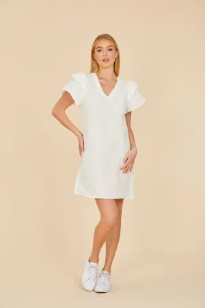 Linen Flutter Sleeve Dress