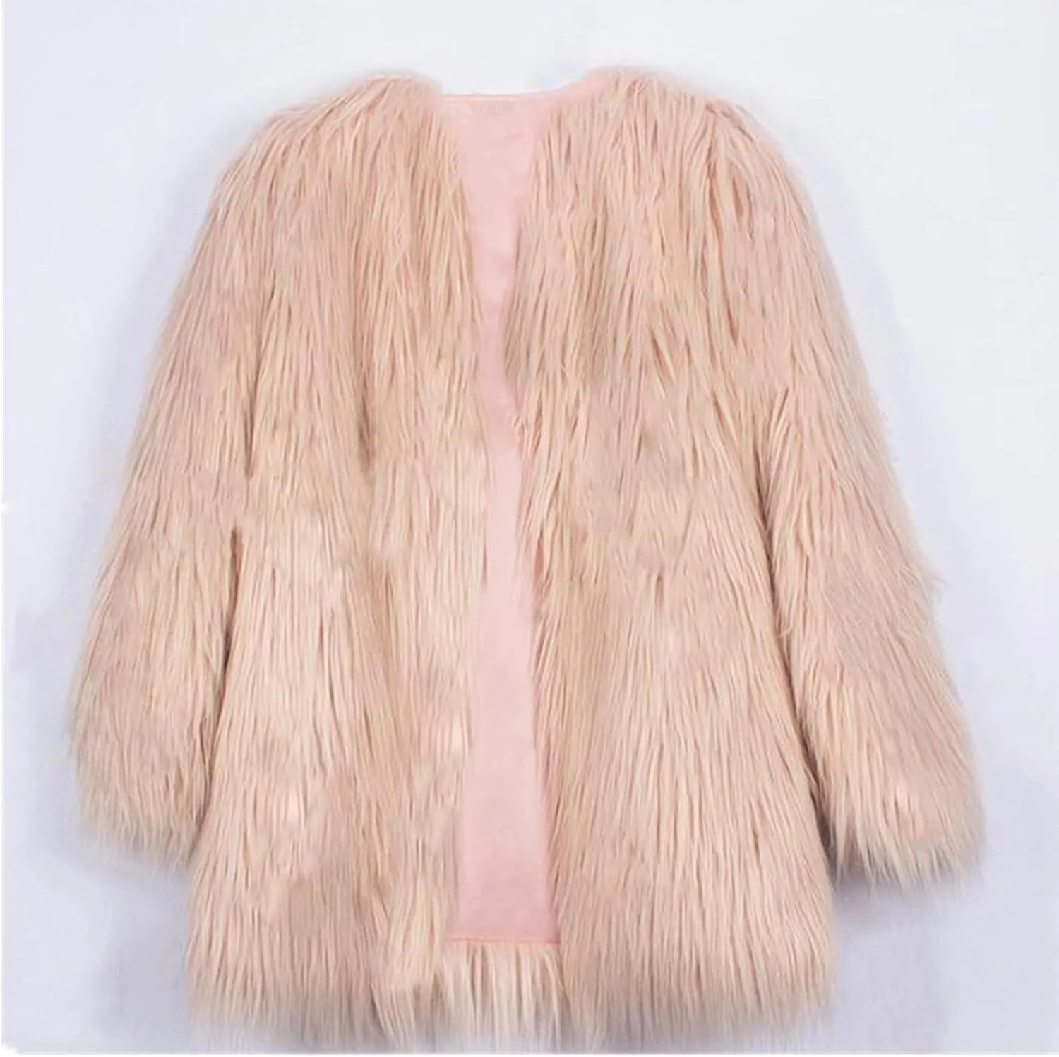 Lisa Colly Women's Autumn Winter Long Sleeve Fluffy Faux Fur Coat Shaggy Jacket Overcoat