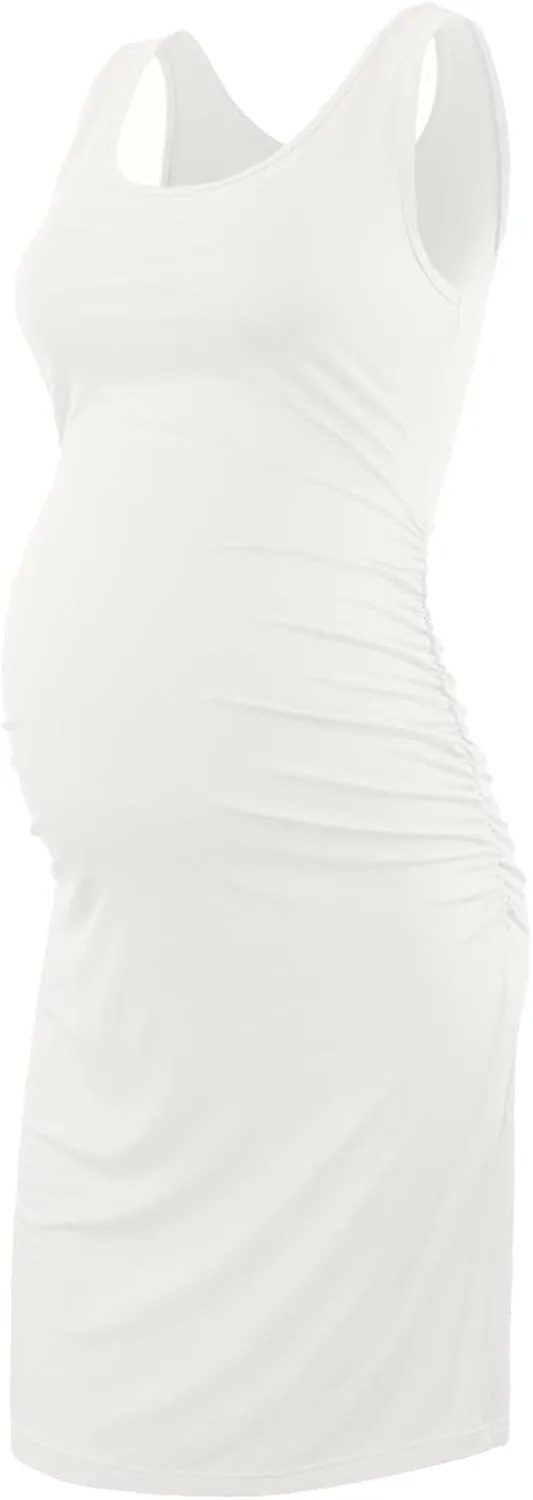 Liu & Qu Women's Maternity Sleeveless Tank Dresses Side Ruching Bodycon Dress for Daily Wearing or Baby Shower