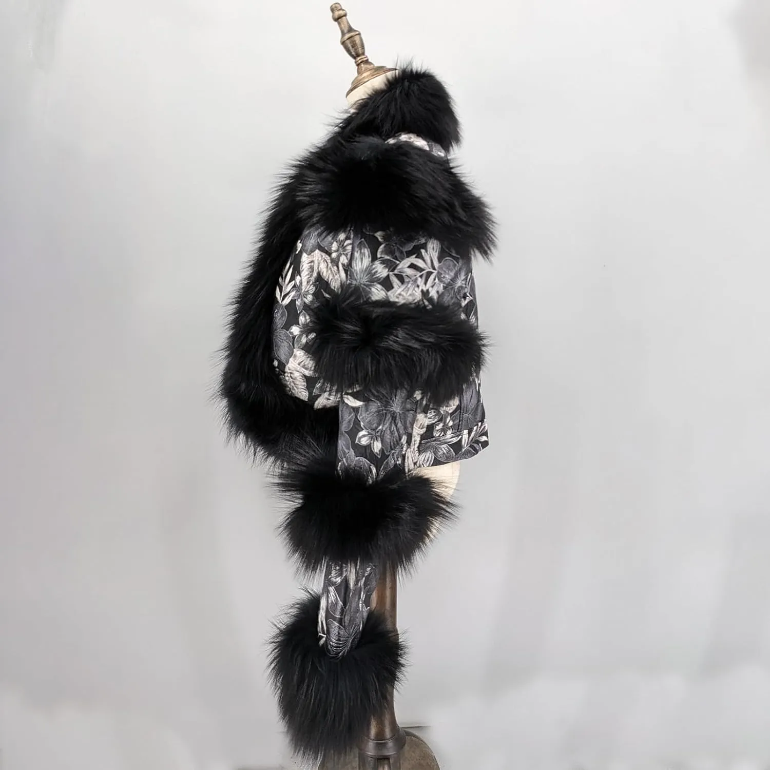 LVCOMEFF Women Sheep Leather Cropped Jacket Bolero Top Coat Motorcycle Jacket With Fox Fur Layer Long Sleeve Python Pattern