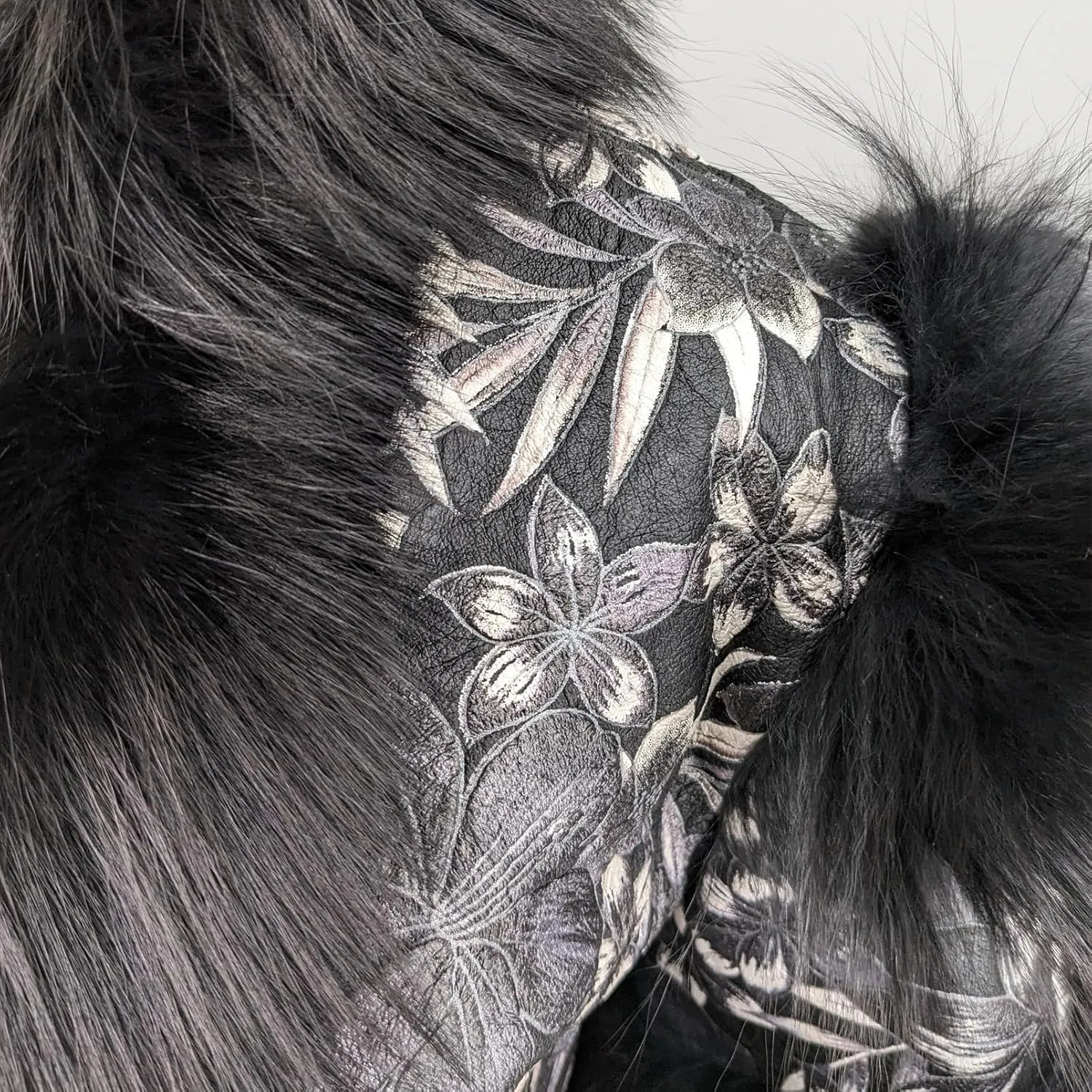 LVCOMEFF Women Sheep Leather Cropped Jacket Bolero Top Coat Motorcycle Jacket With Fox Fur Layer Long Sleeve Python Pattern