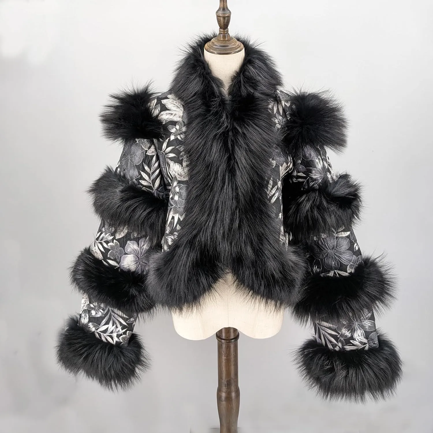 LVCOMEFF Women Sheep Leather Cropped Jacket Bolero Top Coat Motorcycle Jacket With Fox Fur Layer Long Sleeve Python Pattern