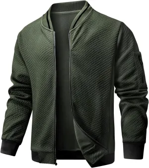 Mens Casual Jacket Loose Fit Lightweight Jacket Varsity Bomber Jacket with Zipper