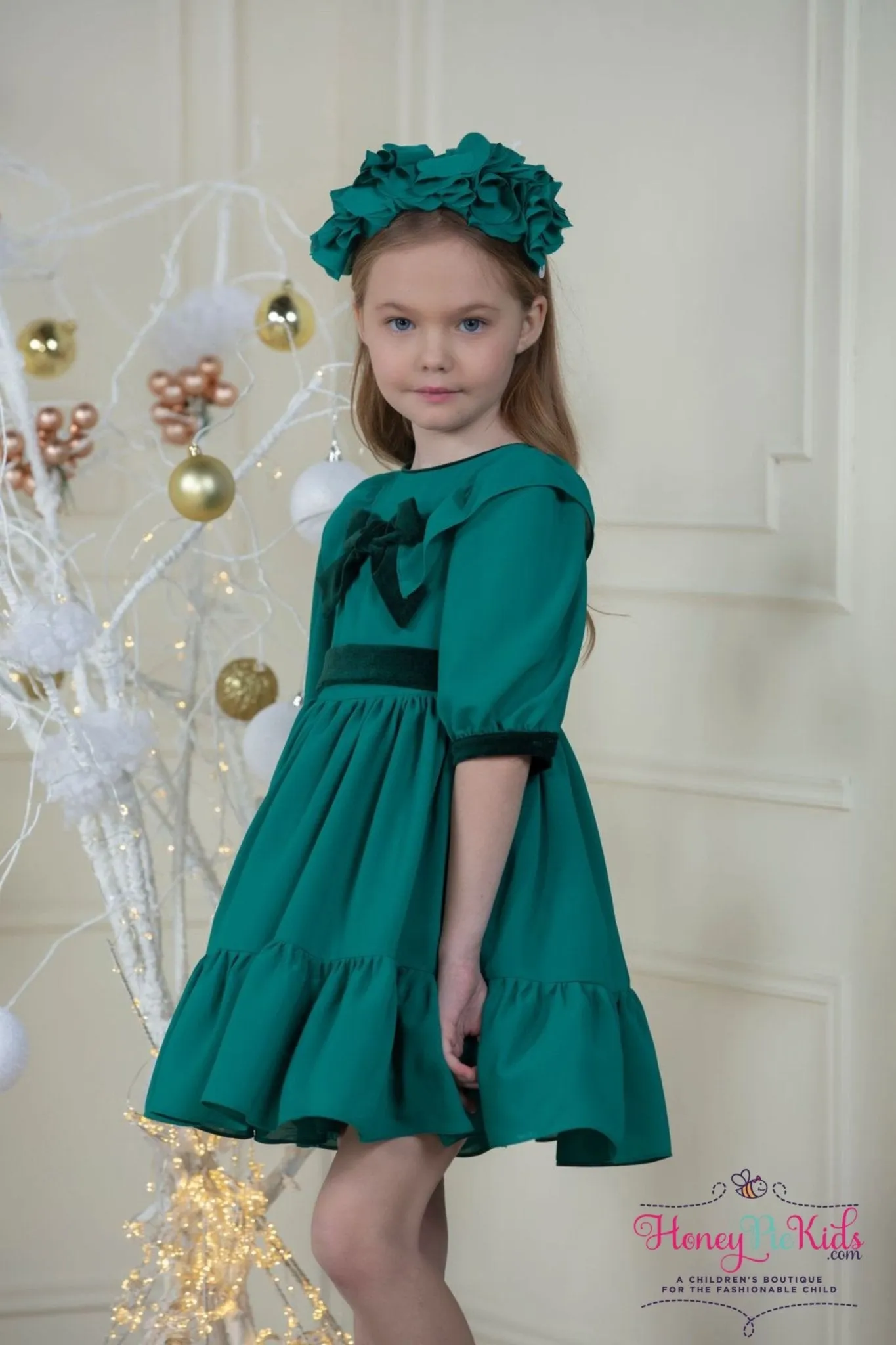 Patachou Girls Green Chiffon & Velvet Dress