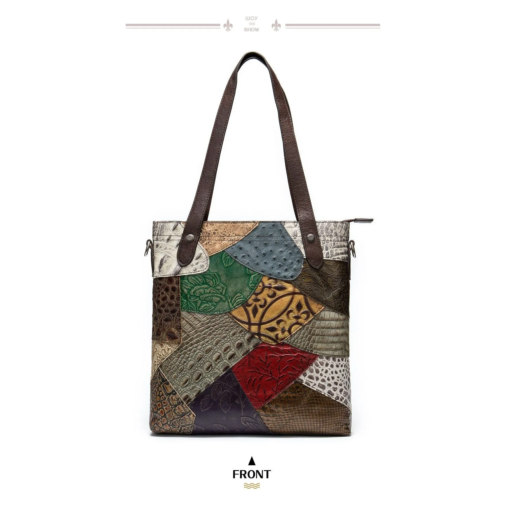 Patchwork Chic Leather Zipper Tote Shoulder Bag