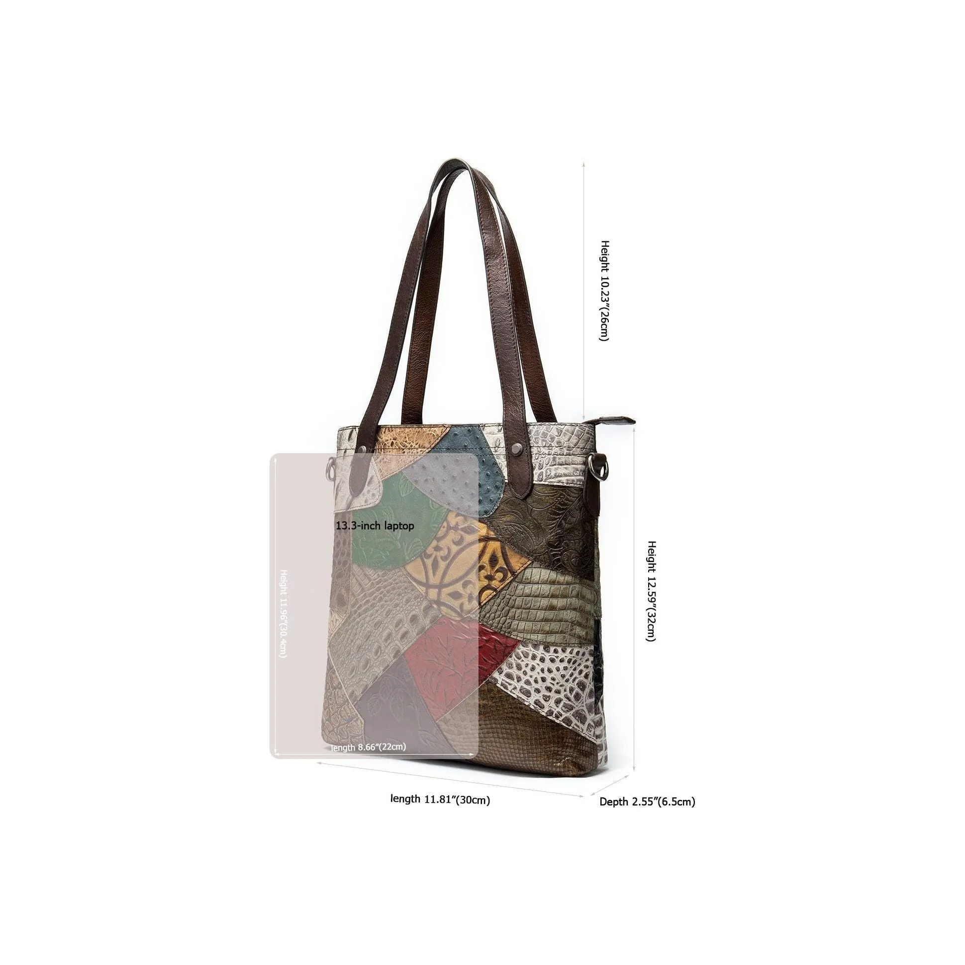 Patchwork Chic Leather Zipper Tote Shoulder Bag