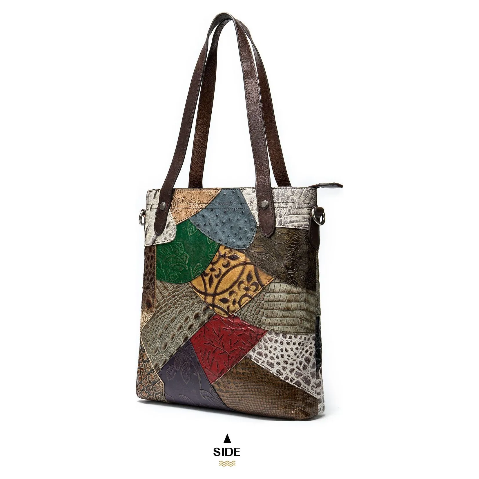 Patchwork Chic Leather Zipper Tote Shoulder Bag