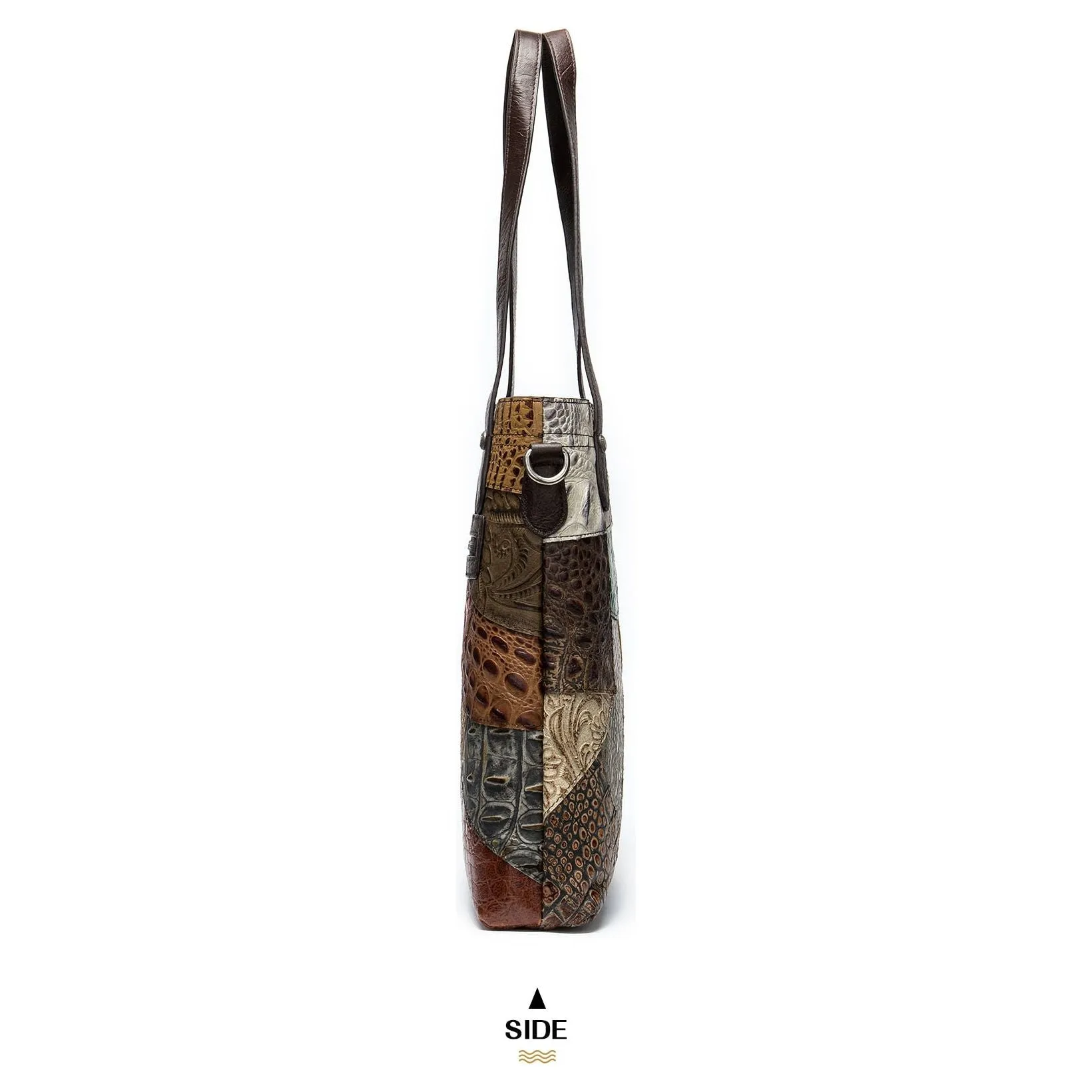 Patchwork Chic Leather Zipper Tote Shoulder Bag