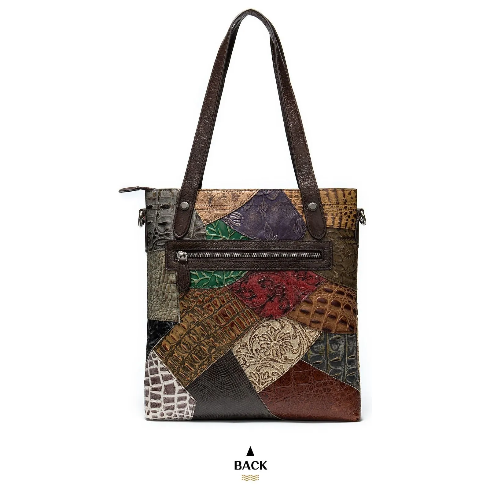 Patchwork Chic Leather Zipper Tote Shoulder Bag