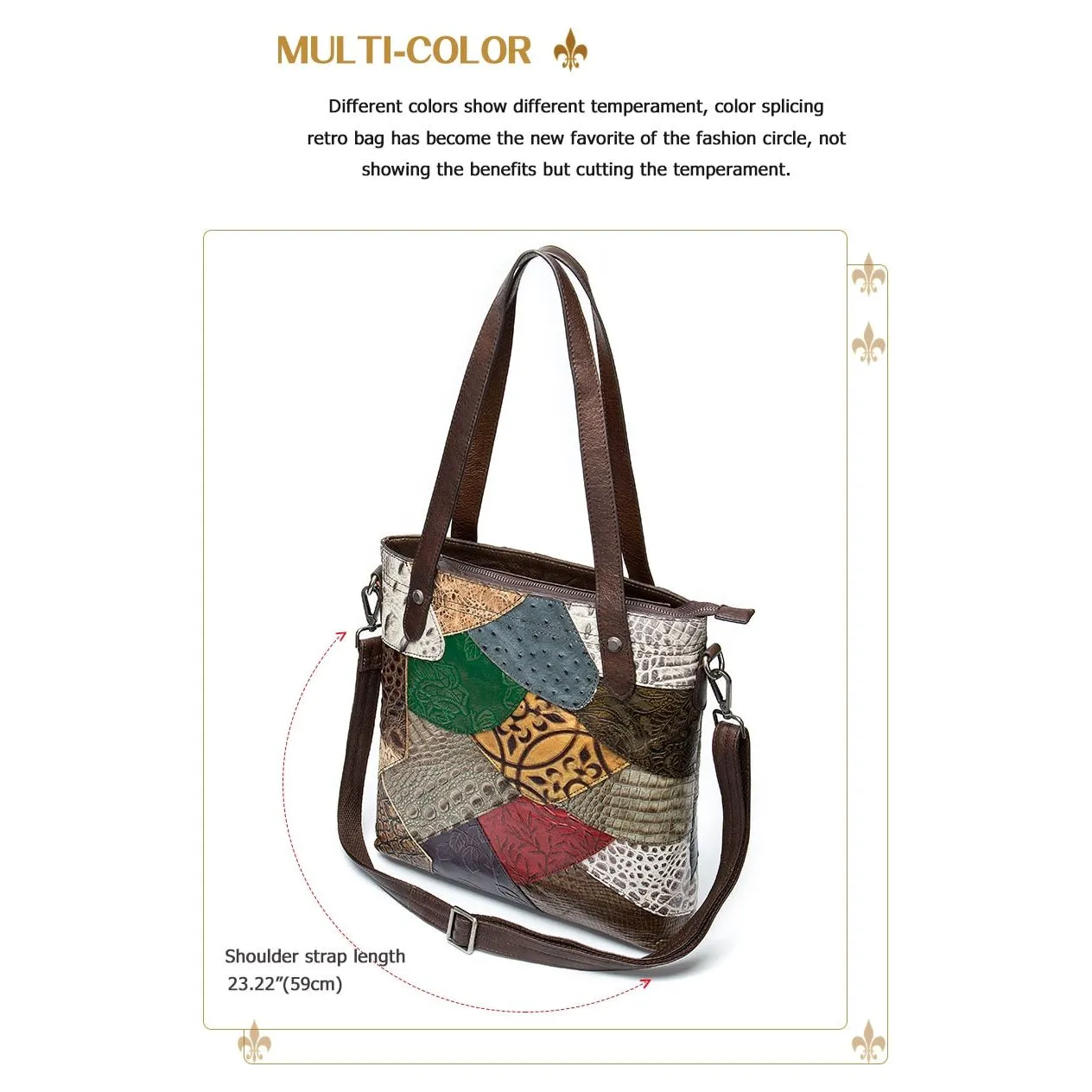 Patchwork Chic Leather Zipper Tote Shoulder Bag