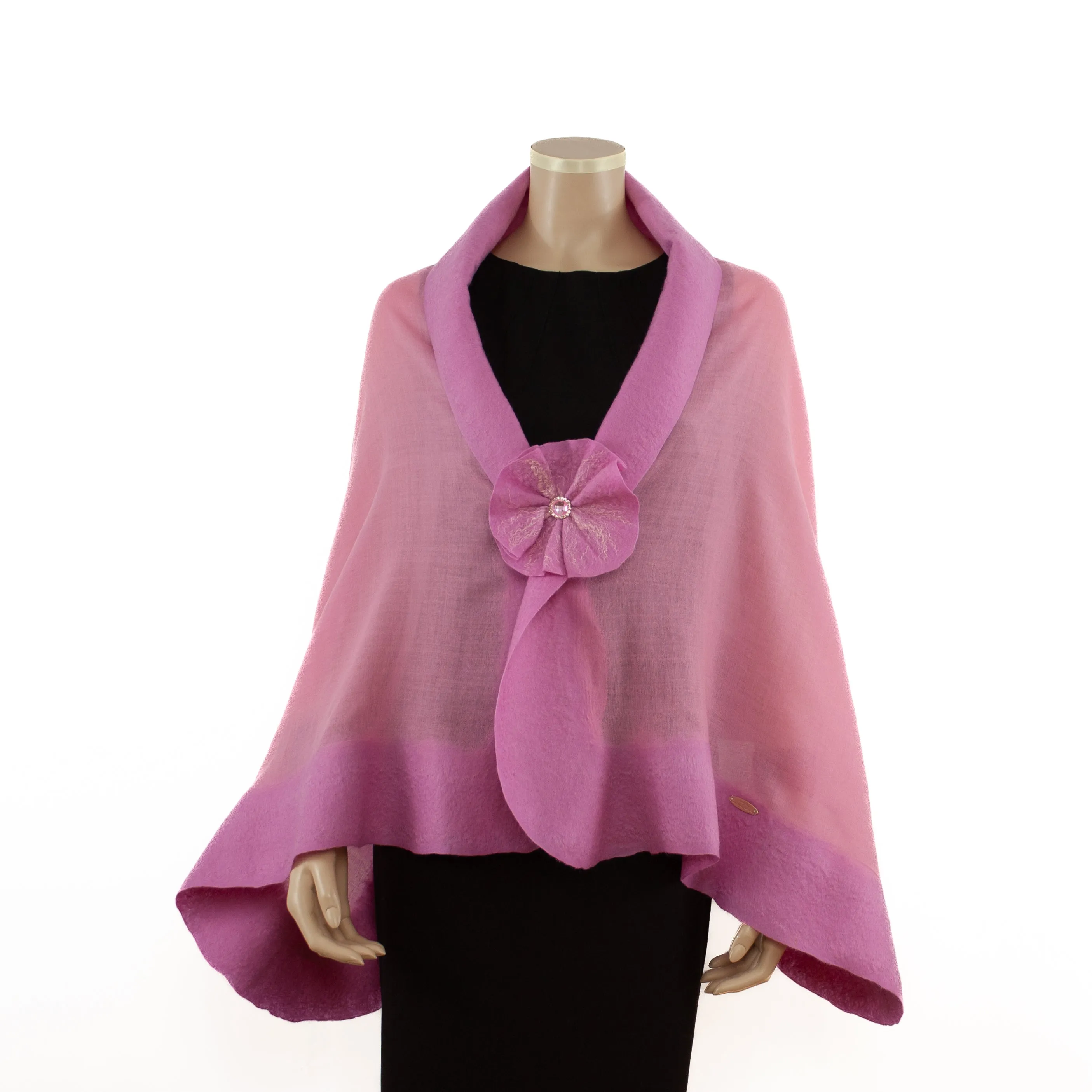 Pink unicolor wool shawl #198-5