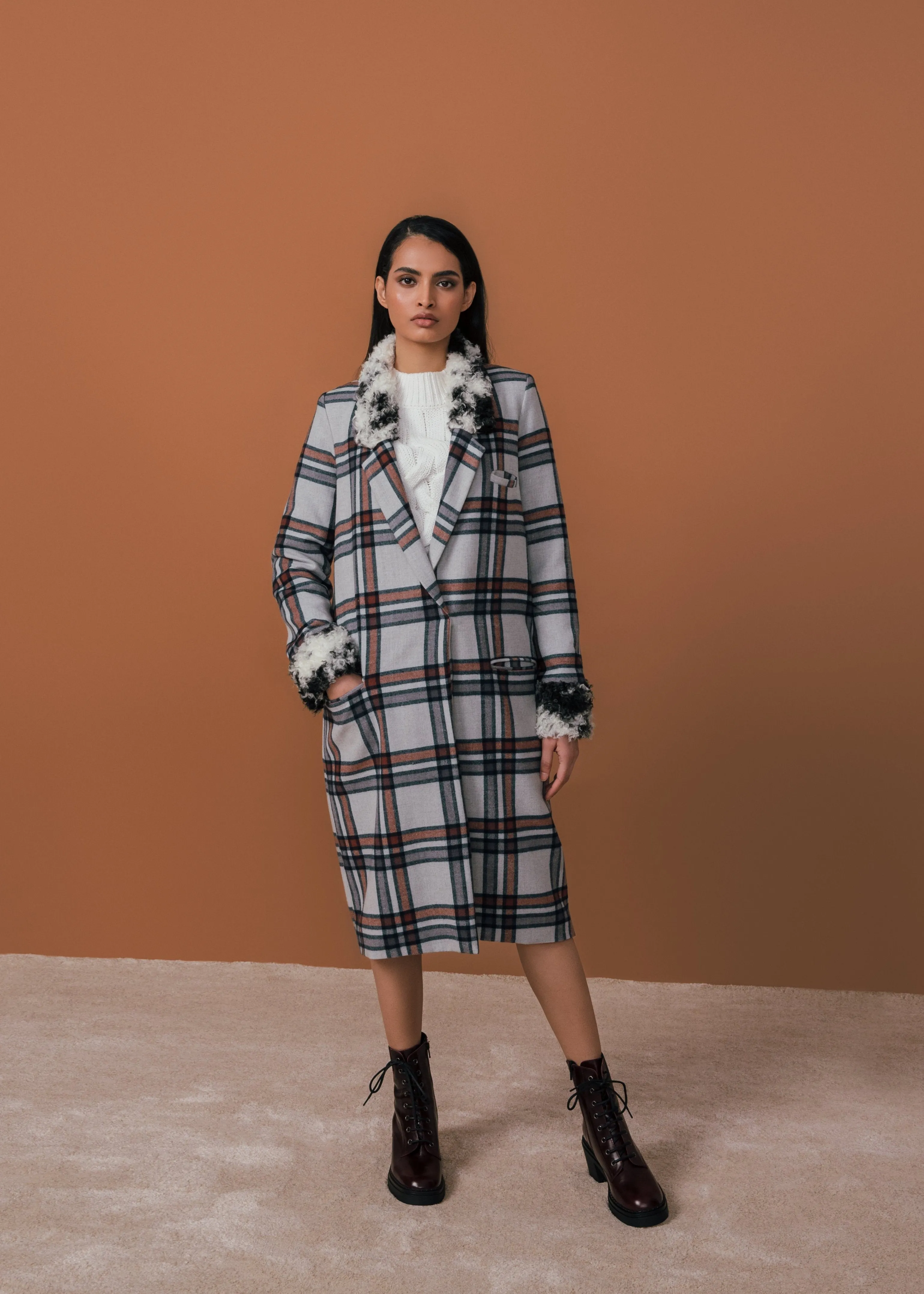 Plaid and Cow Cuff Coat