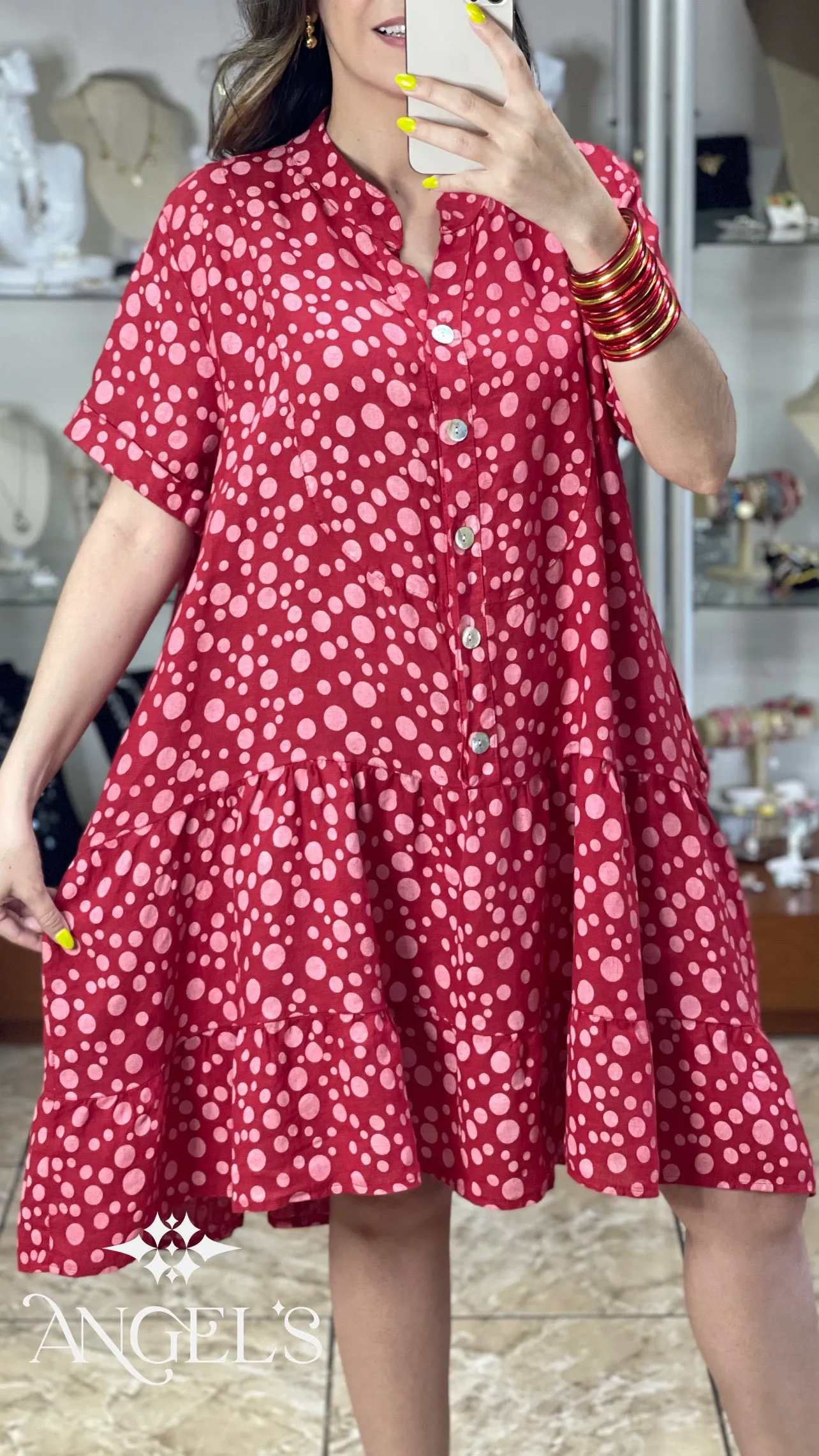 Polkadots Linen Short Dress