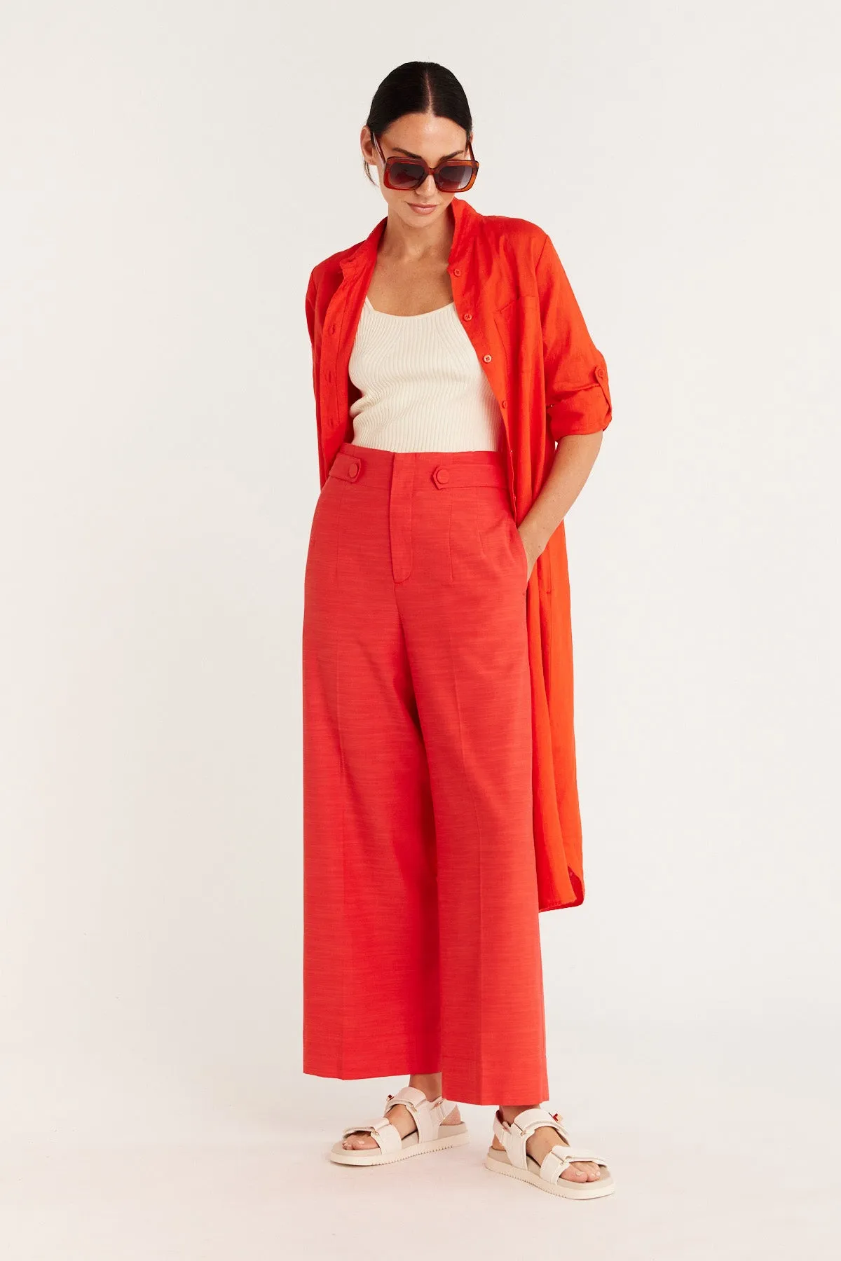 Pure Linen Shirt Dress - Cayenne