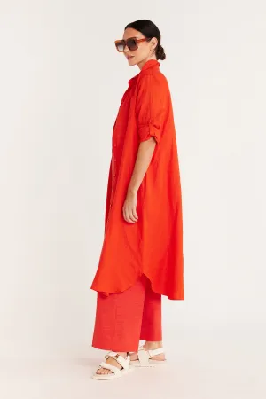 Pure Linen Shirt Dress - Cayenne