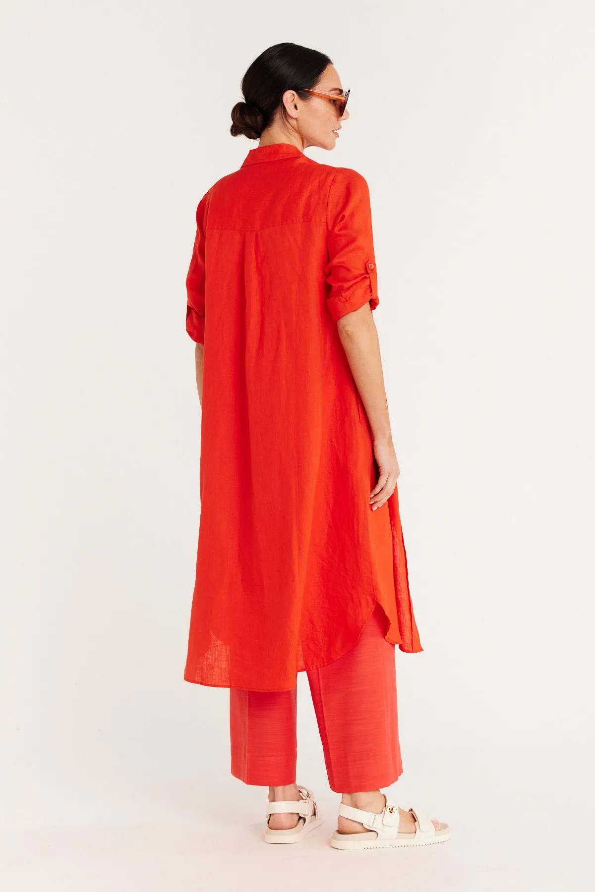 Pure Linen Shirt Dress - Cayenne