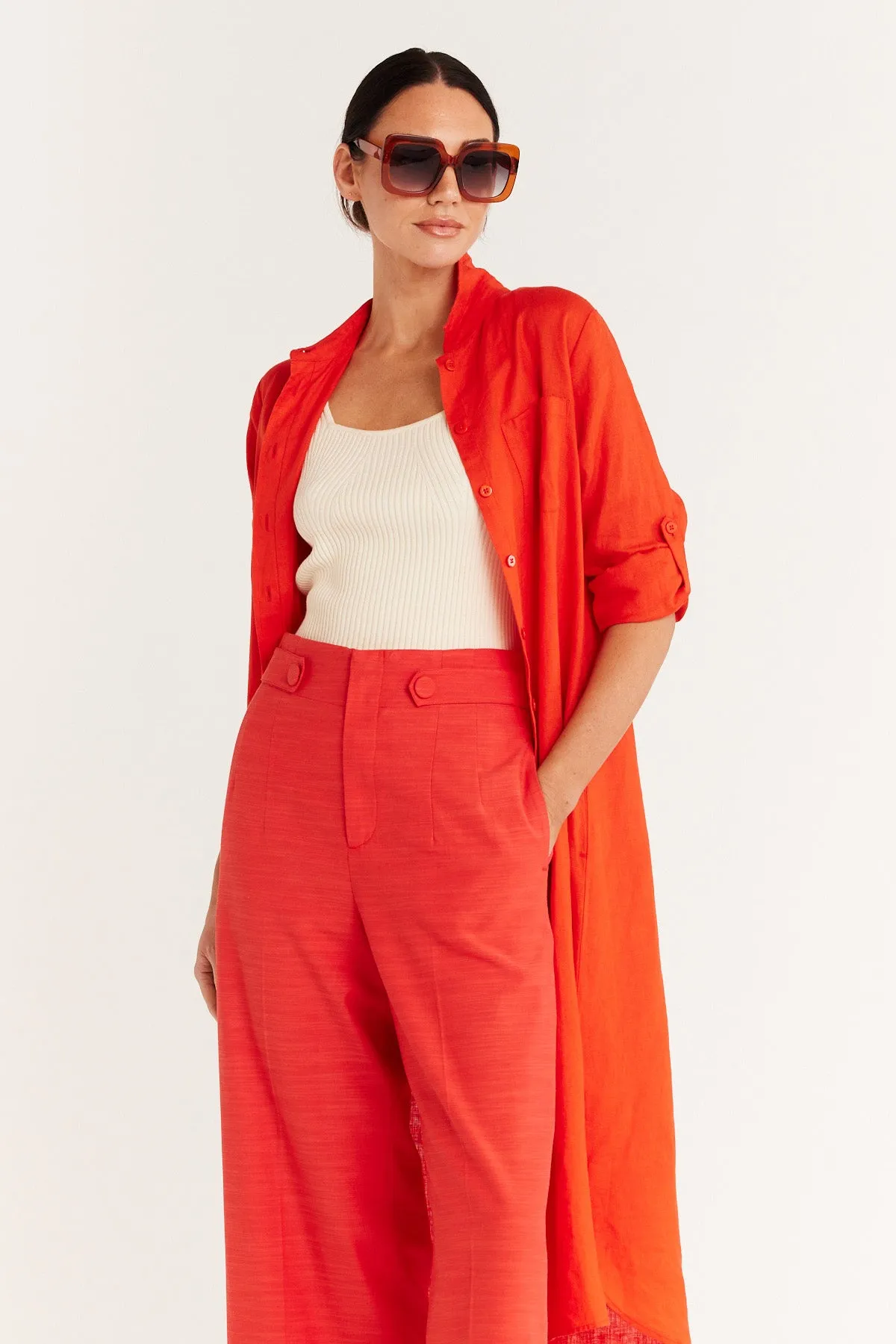 Pure Linen Shirt Dress - Cayenne