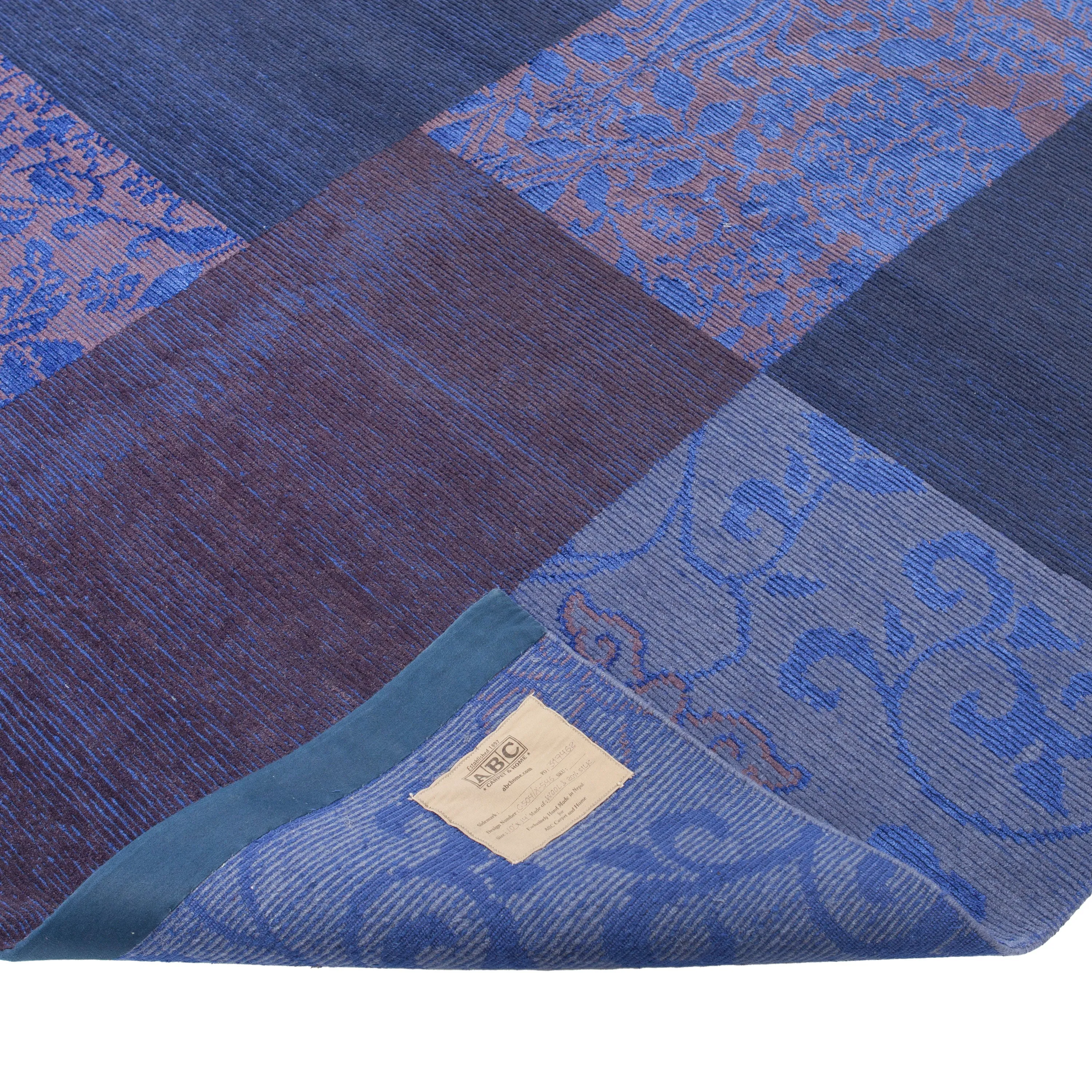 Purple Patchwork Contemporary Wool Silk Blend Rug - 10' x 14'2