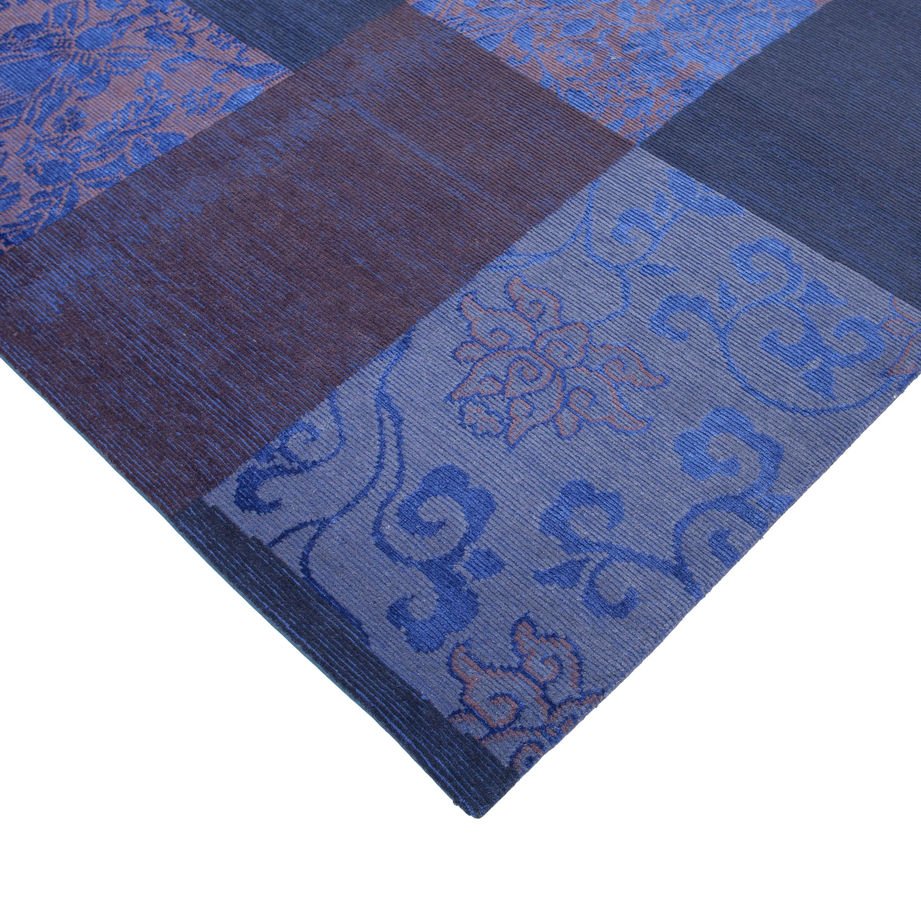 Purple Patchwork Contemporary Wool Silk Blend Rug - 10' x 14'2