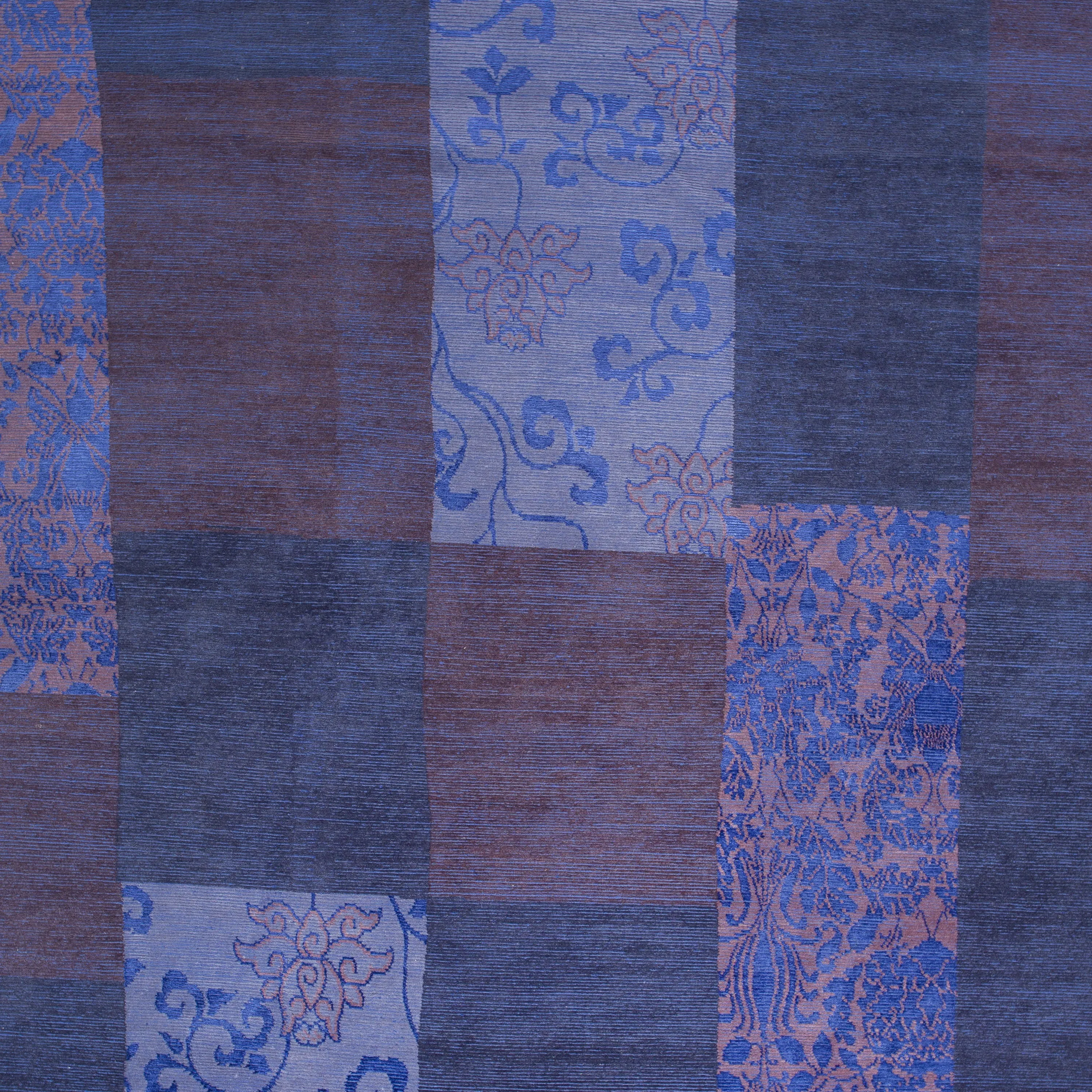 Purple Patchwork Contemporary Wool Silk Blend Rug - 10' x 14'2