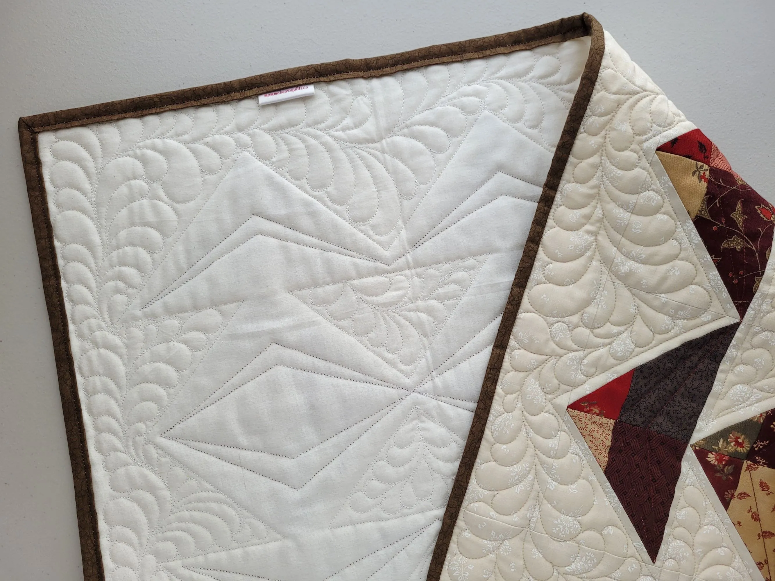 Quilted Table Runner with Feather Quilting