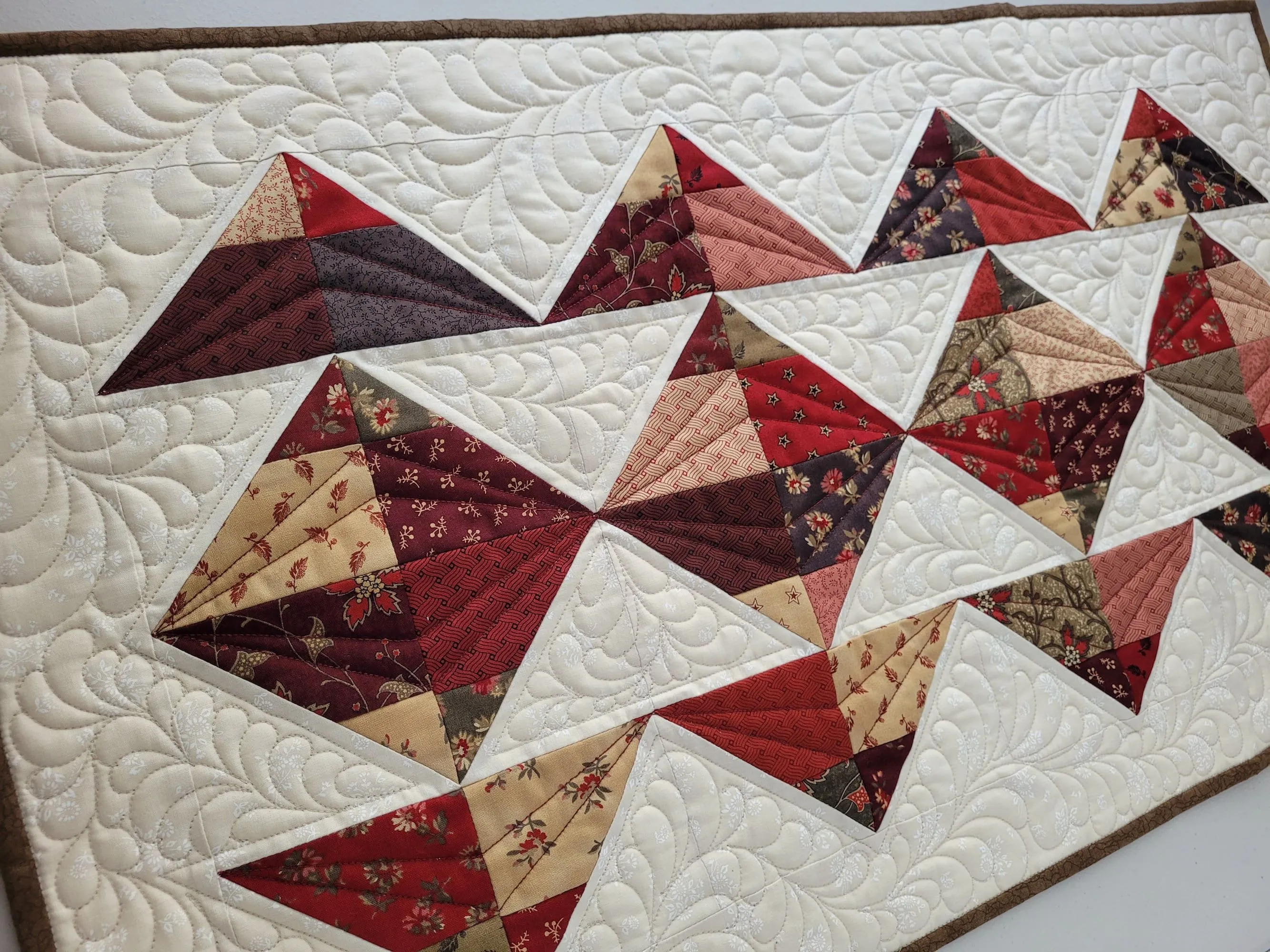 Quilted Table Runner with Feather Quilting