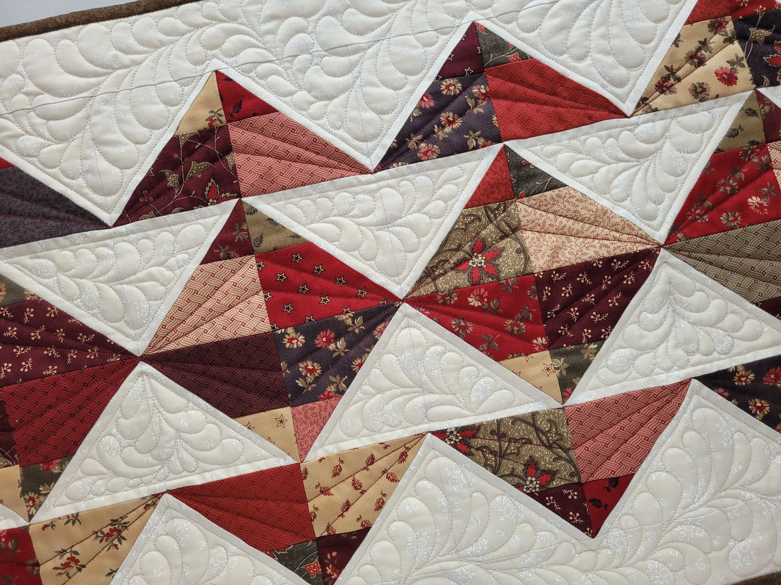 Quilted Table Runner with Feather Quilting