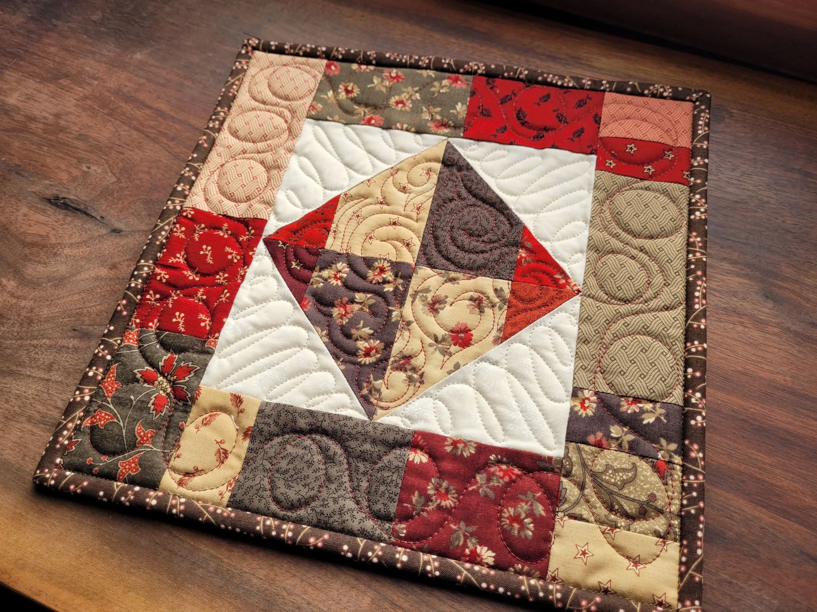 Quilted Table Runner with Feather Quilting