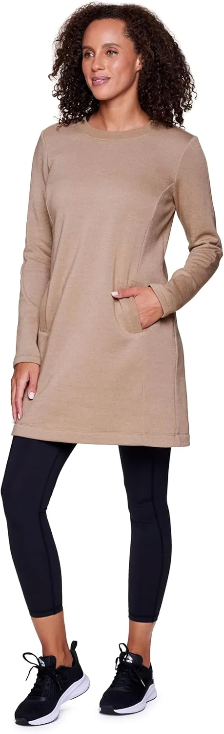 RBX Active Fleece Dress for Women, Breathable Cotton Blend Sweatshirt Dress, Crewneck Fleece Tunic Dress with Pockets