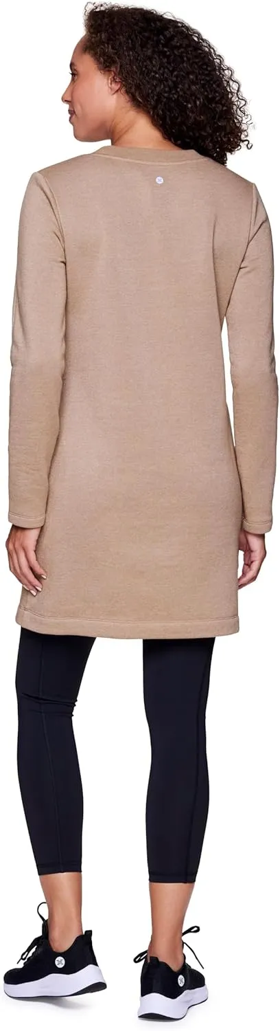 RBX Active Fleece Dress for Women, Breathable Cotton Blend Sweatshirt Dress, Crewneck Fleece Tunic Dress with Pockets