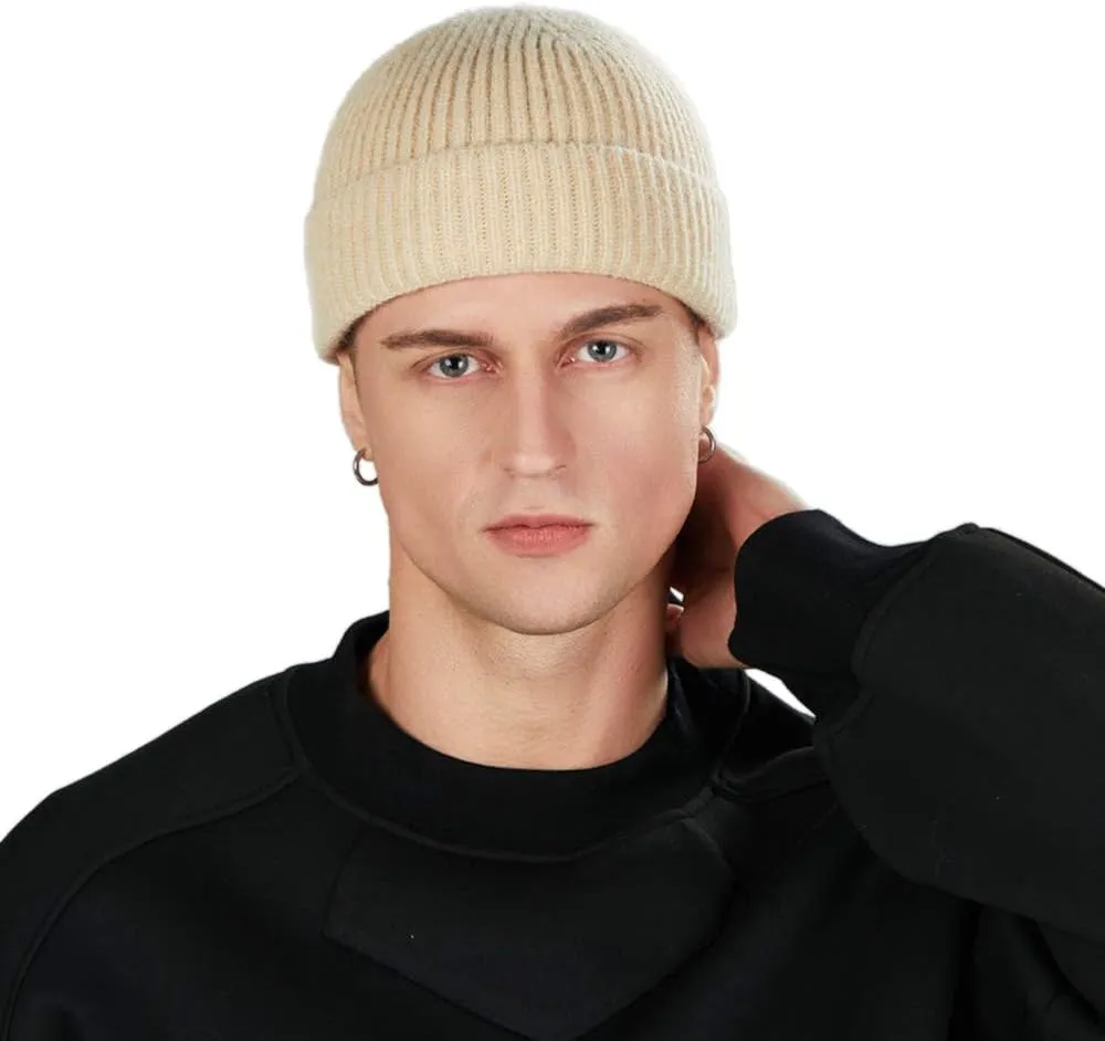 ROYBENS 2 Pack Wool Fisherman Beanies for Men, Knit Short Watch Cap Winter Warm Hats