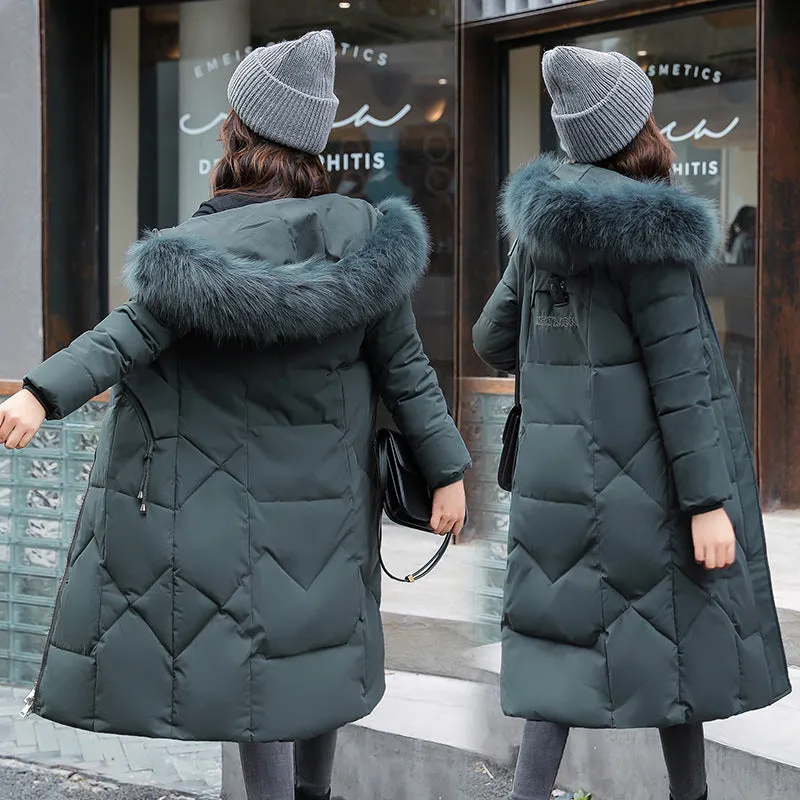 Russian slim-fit padded jacket 2024 new coat women's winter padded jacket Korean version medium and long padded jacket thickened padded jacket