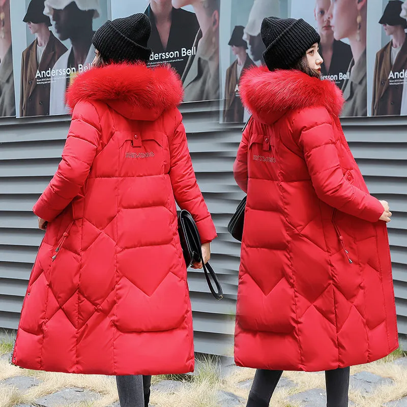 Russian slim-fit padded jacket 2024 new coat women's winter padded jacket Korean version medium and long padded jacket thickened padded jacket