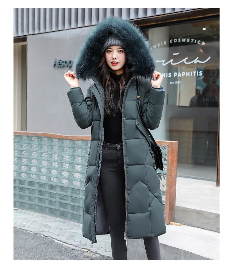 Russian slim-fit padded jacket 2024 new coat women's winter padded jacket Korean version medium and long padded jacket thickened padded jacket
