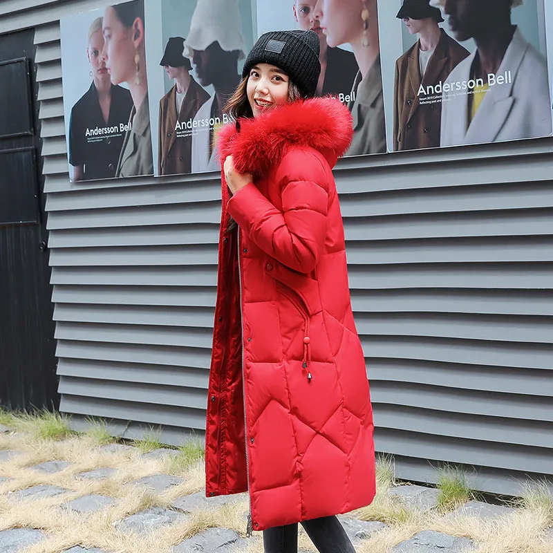 Russian slim-fit padded jacket 2024 new coat women's winter padded jacket Korean version medium and long padded jacket thickened padded jacket