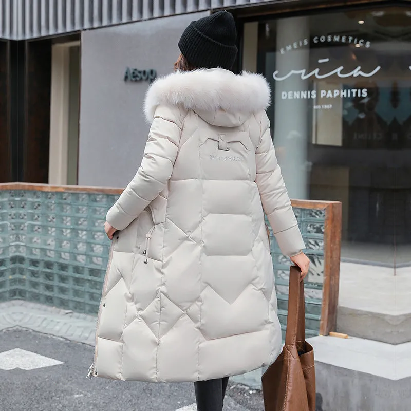 Russian slim-fit padded jacket 2024 new coat women's winter padded jacket Korean version medium and long padded jacket thickened padded jacket