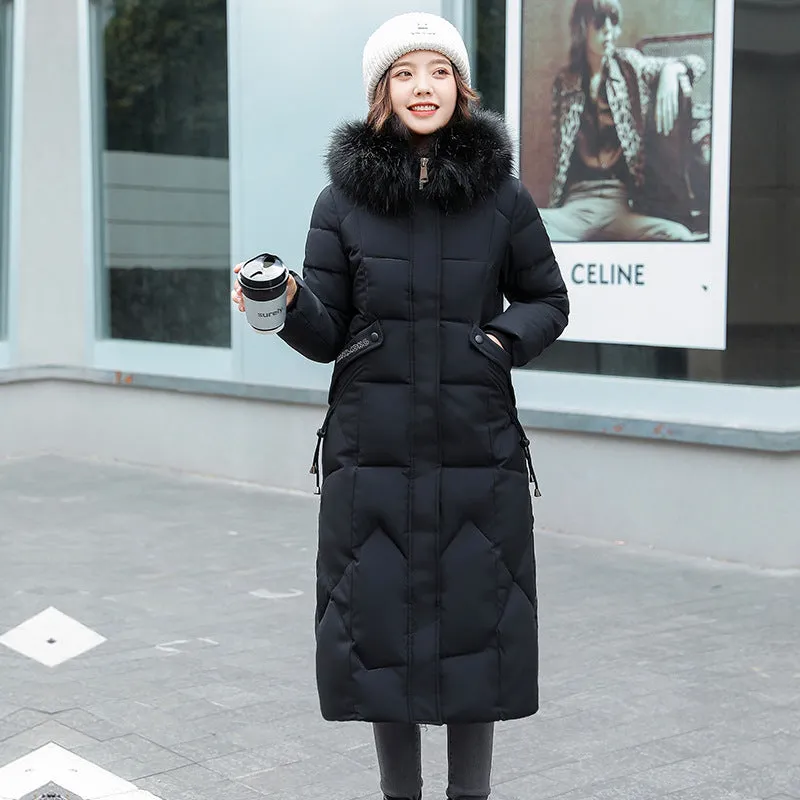 Russian slim-fit padded jacket 2024 new coat women's winter padded jacket Korean version medium and long padded jacket thickened padded jacket