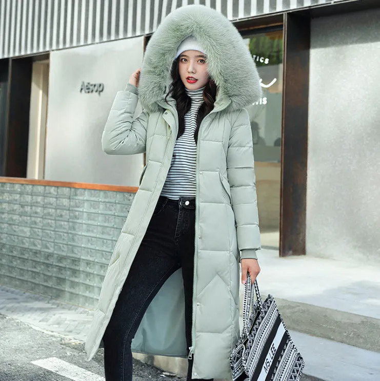 Russian slim-fit padded jacket 2024 new coat women's winter padded jacket Korean version medium and long padded jacket thickened padded jacket