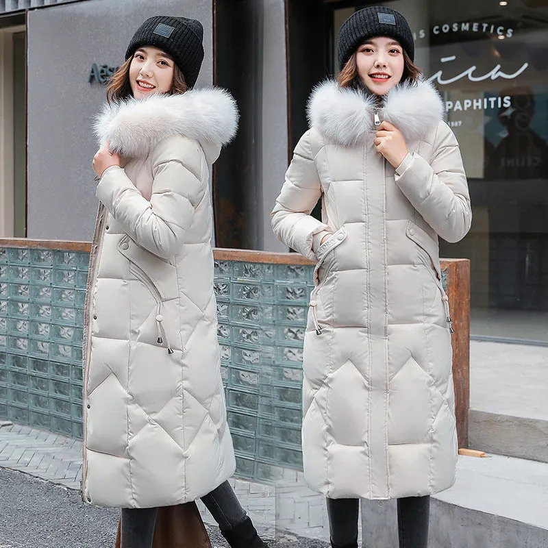 Russian slim-fit padded jacket 2024 new coat women's winter padded jacket Korean version medium and long padded jacket thickened padded jacket