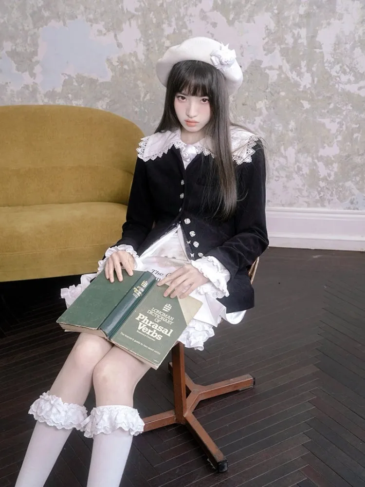 Sailor Collar Rose Button Jacquard Jacket【s0000003813】