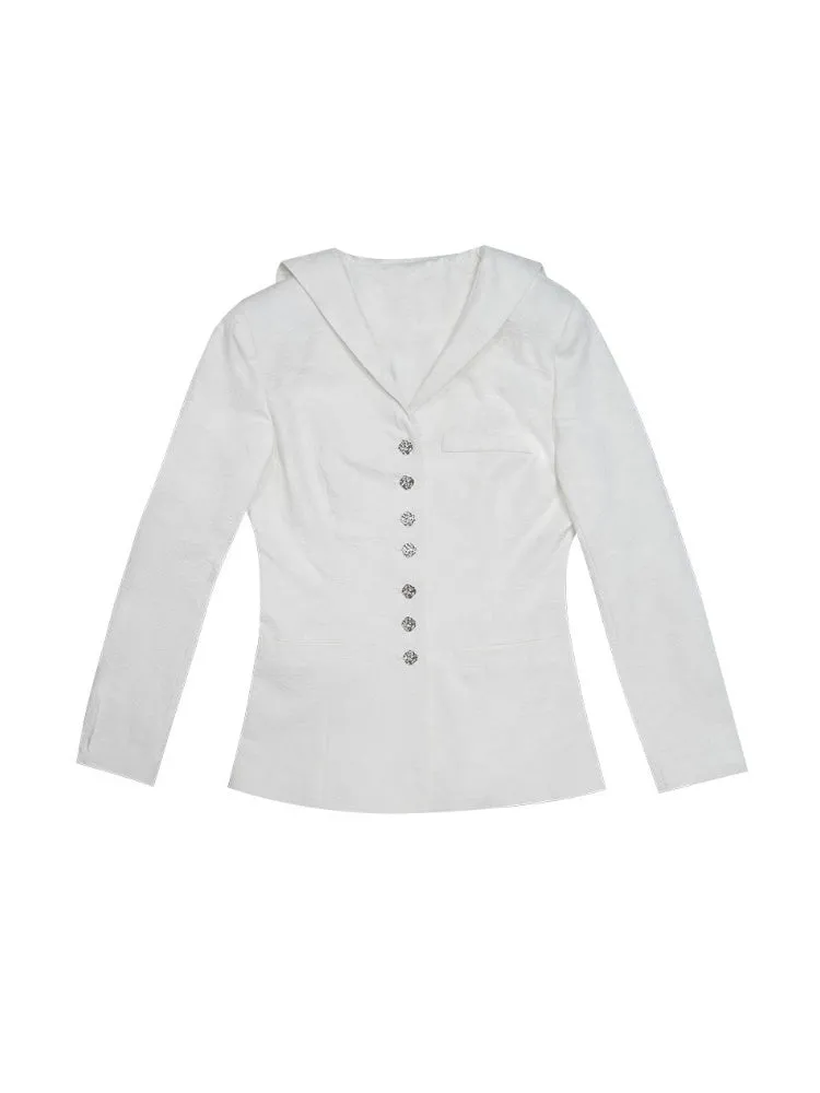 Sailor Collar Rose Button Jacquard Jacket【s0000003813】